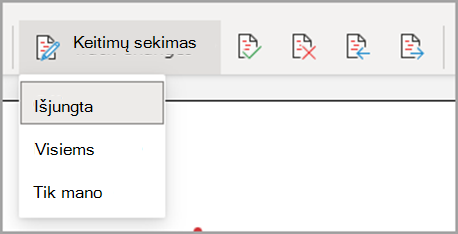Keitimų sekimo išplečiamasis meniu Visiems – tik mano
