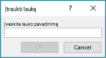 Naudokite dialogo langą Lauko pridėjimas, jei norite pridėti pasirinktinius laukus į laiškų suliejimo sąrašą