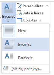 Meniu Inicialas pasirinkite Inicialas.