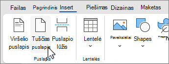 Juostelės mygtukas Įterpti tuščią puslapį