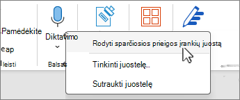Meniu pasirinkti pasirinktą sparčiosios prieigos įrankių juostą