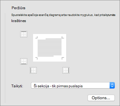 Rodomas dialogo lango Kraštinės ir spalvinimas peržiūros langas