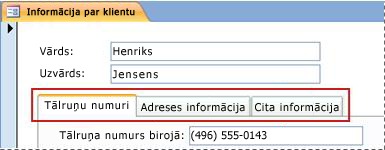 Forma, kurā ir cilnes vadīkla
