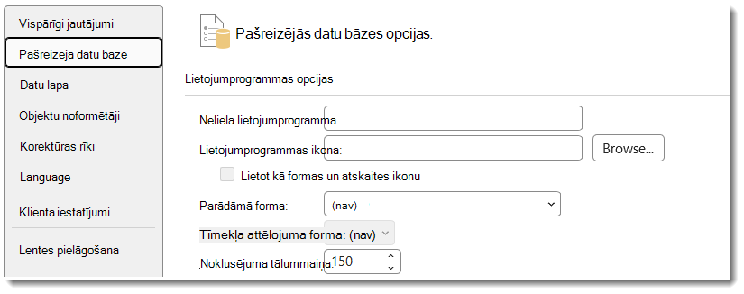 Piekļuve tālummaiņas saglabāšanas noklusējuma opcijām.