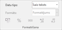 Ekrāna fragments, kurā redzams datu tipa lauks