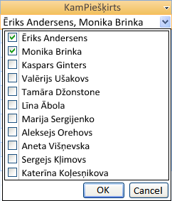Vairākvērtību lauks ar kombinēto lodziņu