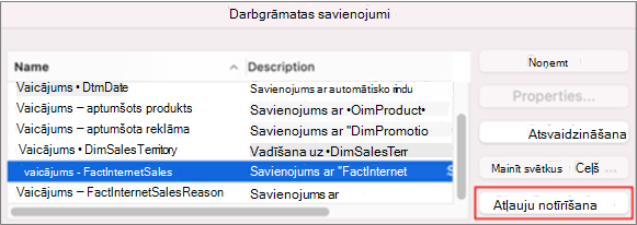 Saglabāto akreditācijas datu noņemšana Mac datu savienojumam