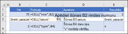 Funkcijas CELL piemēri