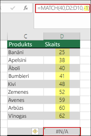 Funkcija Excel Match