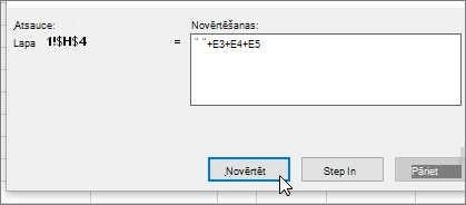 Formulas novērtēšanas dialoglodziņš ar +E3+E4+E5