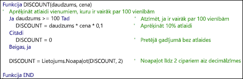 Example of a VBA function with Comments