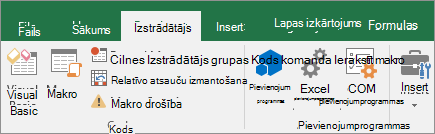 Izstrādātāja cilne lentē