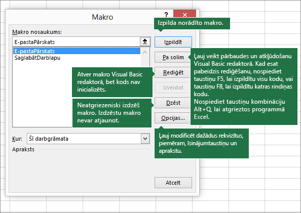 Macro dialog box