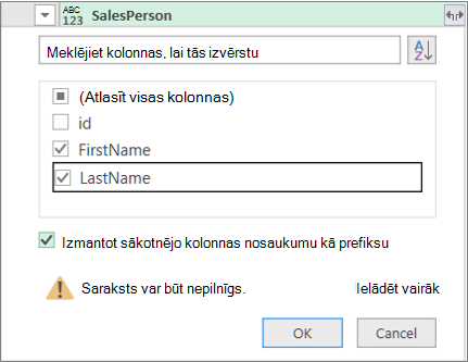 Ieraksta izvēršana tabulā
