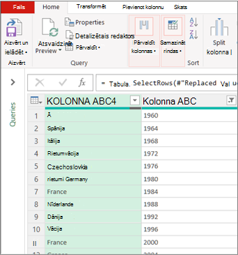 Tipisks Power Query redaktora skats