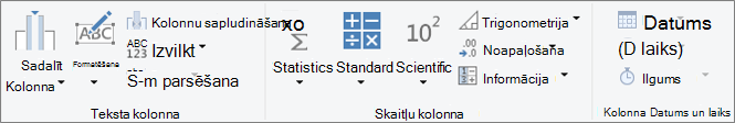 Datu tipu grupas lentes cilnē Kolonnas pievienošana
