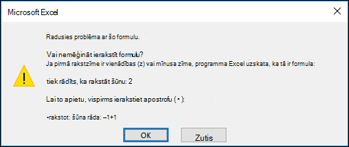 Excel attēls Problēma ar šo formulas dialoglodziņu