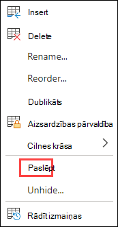 Paslēpt cilni programmā Excel tīmeklim.