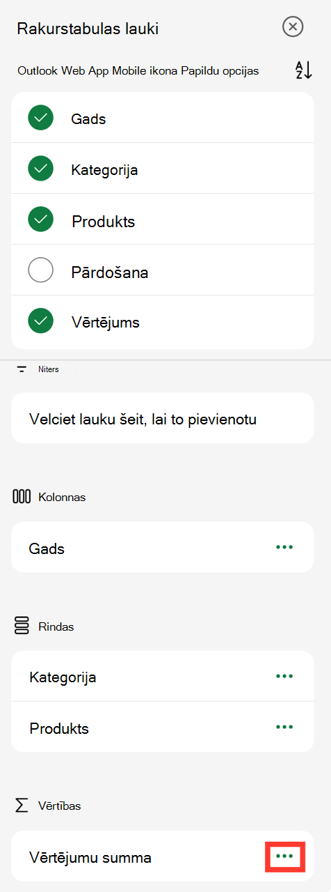 Rakurstabulas lauku vērtību daudzpunktis ierīcē iPad