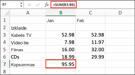 macOS automātiskās summēšanas formula