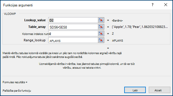 Formulas vedņa dialoglodziņa piemērs.