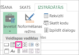 izvēles rūtiņas vadīkla lentē