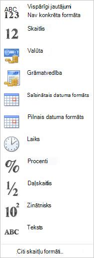 Galerija Skaitļa formatēšana