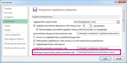 Darbgrāmatu saglabāšanā pieejamās opcijas