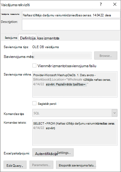 Savienojuma rekvizīti