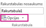 Cilnes Analizēt poga Opcijas