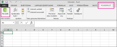 PowerPivot cilne un poga Pārvaldīt