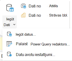 Lentes izvēlne Iegūt datus.