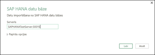 SAP HANA datu bāzes dialoglodziņš