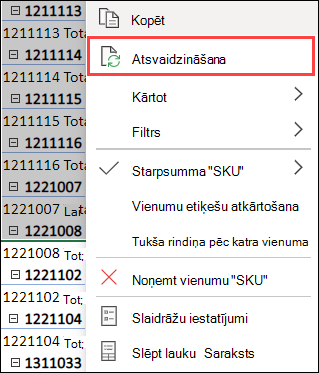 Rakurstabulas atsvaidzināšana