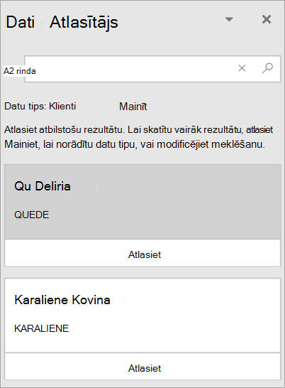 Ekrānuzņēmums ar datu atlasītāja rūti.