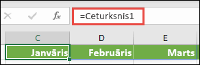 Izmantot nosaukto masīva konstanti formulā, piemēram, =Quarter1, kur Quarter1 ir definēts kā ={janvāris,februāris,marts}