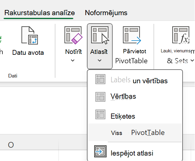 Poga Atlasīt visu rakurstabulu sistēmā Windows.