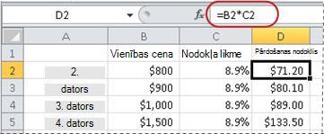 Procentuālās vērtības aprēķina formulas piemērs
