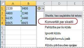 Komanda Konvertēt par skaitli