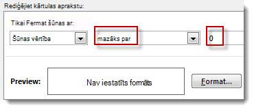 Lodziņš Nosacījumformatēšanas kārtulas rediģēšana