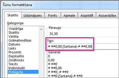 Formāta pielāgošana, lai negatīvās procentuālās vērtības parādītu sarkanā krāsā