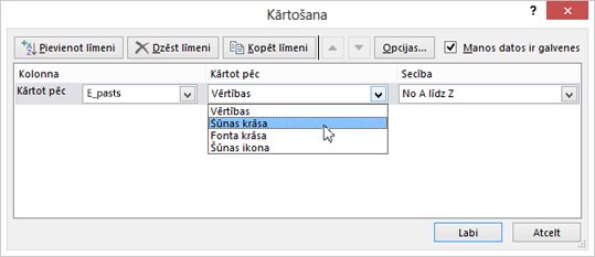 Sadaļā Kārtot pēc izvēlieties kādu opciju