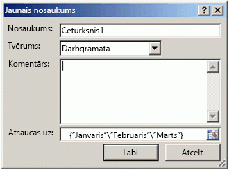 Dialoglodziņš Nosaukuma rediģēšana ar formulu