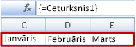 Formulas veidā ievadīts nosaukts masīvs