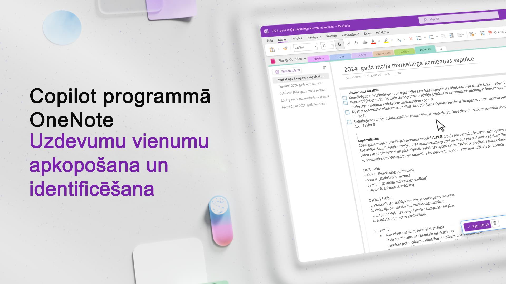 Video: uzdevumu vienumu kopsavilkuma izveide un identificēšana, izmantojot Copilot programmā OneNote