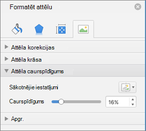 Krāsu caurspīdīguma pielāgošana rūtī Attēla formatēšana