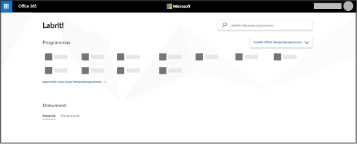 Office 365 sākumlapa