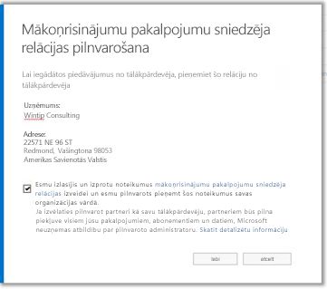 Pieņemiet mākoņrisinājumu nodrošinātāja relāciju.