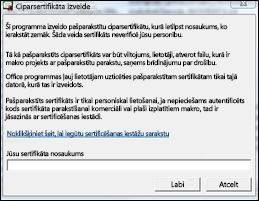 Ciparparaksta izveides dialogs