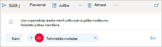 Ekrānuzņēmums ar padomu par ieteicamo jūtīguma etiķeti